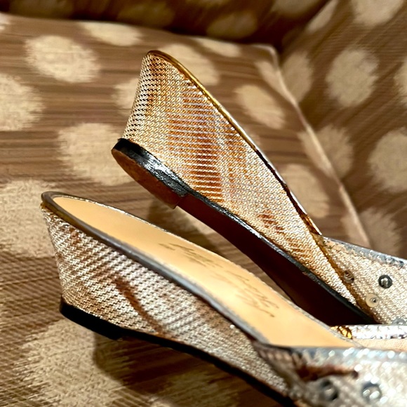 Vintage Hong Kong boudoir embellished beaded floral silver mini wedge mules 8 - Picture 6 of 9